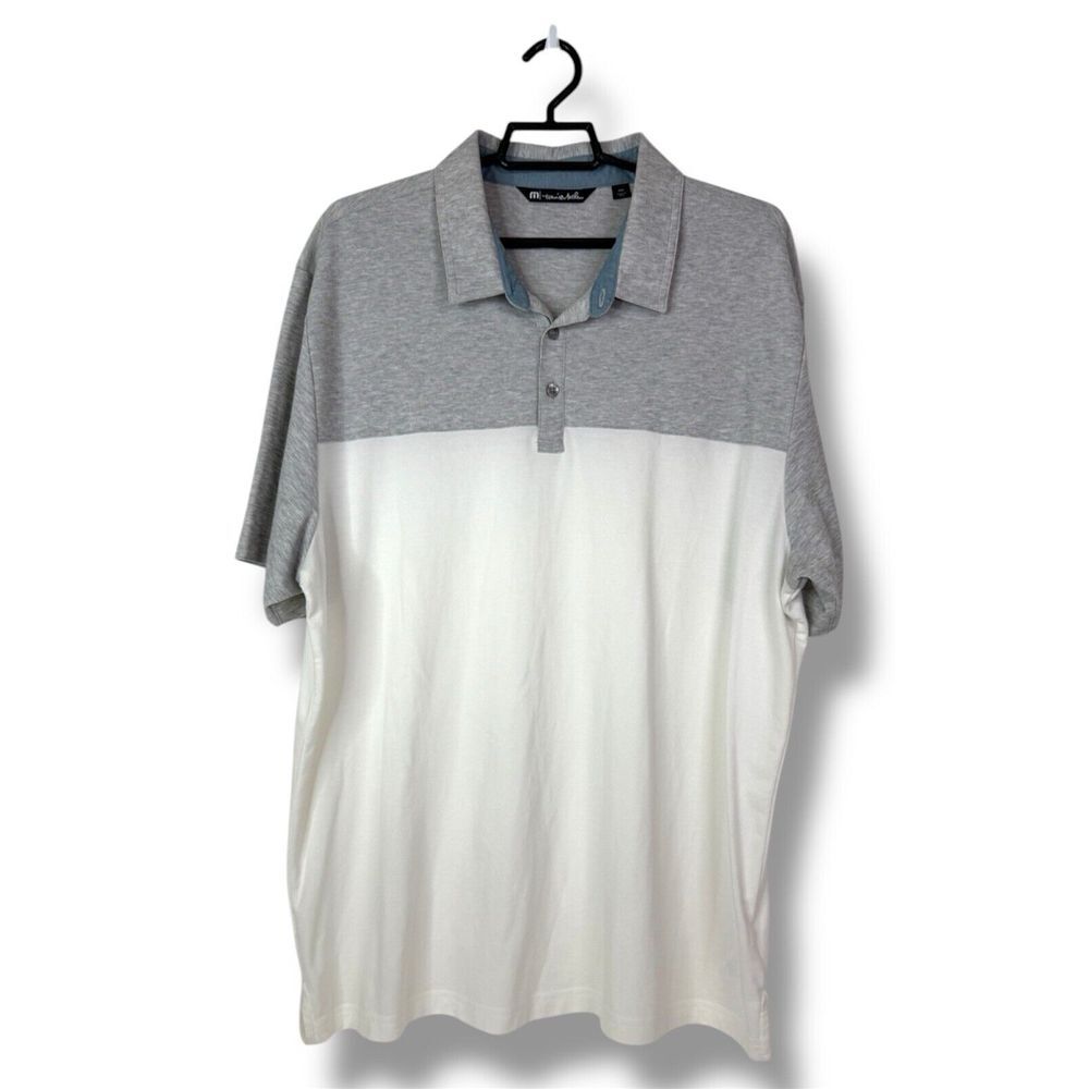 Travis‎ Mathew Polo Shirt Men's 2XL Colorblock Pima Cotton Golf White Gray